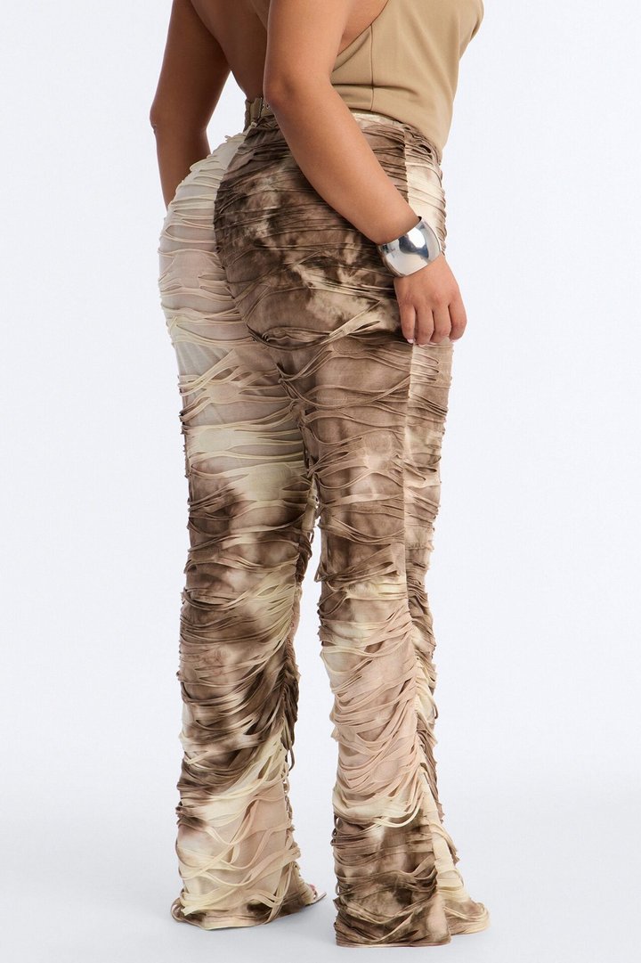 Kaia Distressed Low Rise Skinny Stacked Pant - Cream/combo