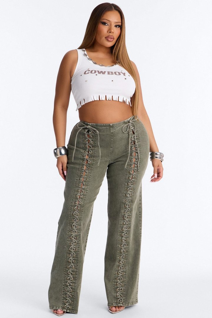 Iconic Moments Lace Up Skinny Straight Pant - Olive
