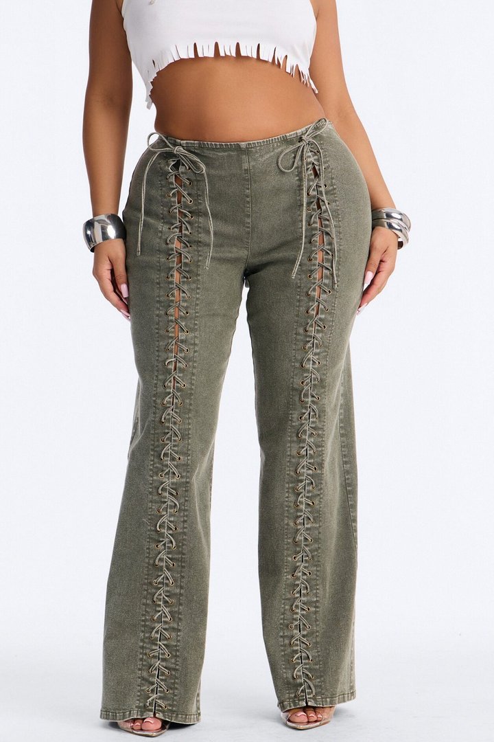 Iconic Moments Lace Up Skinny Straight Pant - Olive