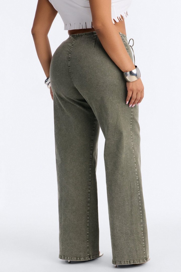Iconic Moments Lace Up Skinny Straight Pant - Olive