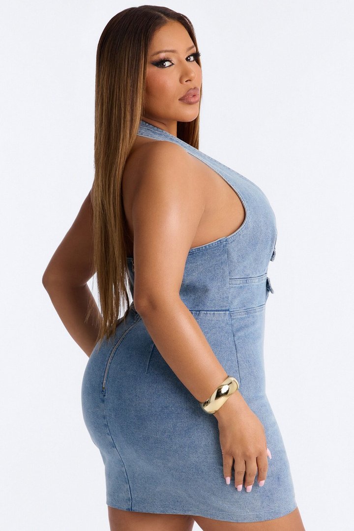 Talia Belted Denim Mini Dress - Denim