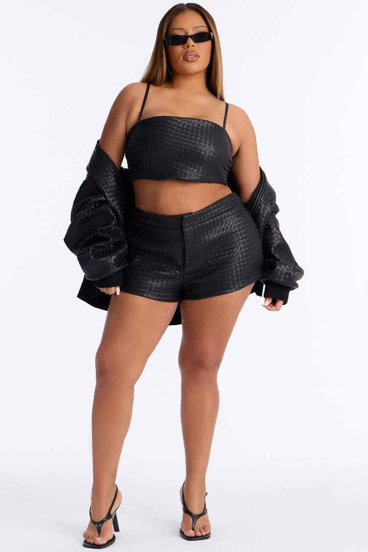 Vivian Woven Faux Leather Micro Short - Black