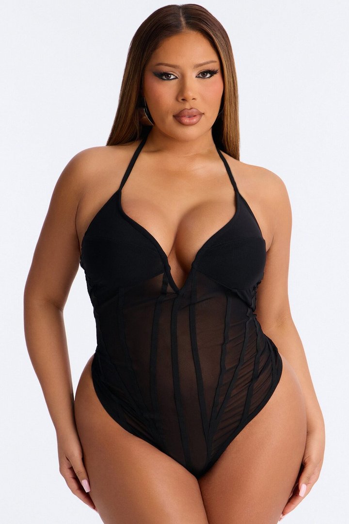 Take Me There Mesh Halter Bodysuit - Black