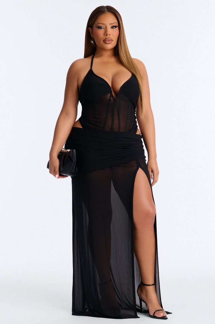 Take Me There Mesh Halter Bodysuit - Black