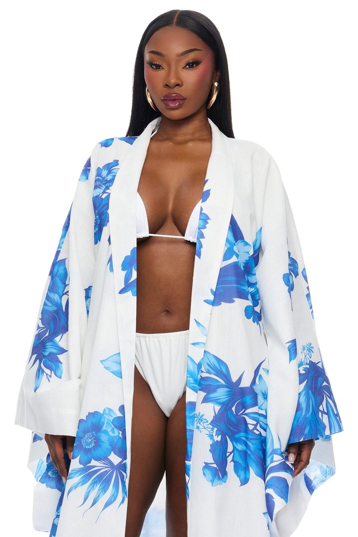 In The Cabana Kimono Maxi Dress - Blue/combo