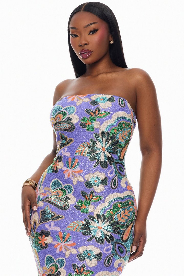 With The Groove Sequin Maxi Dress - Purple/combo
