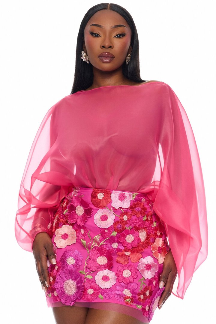 Fall In Love Taffeta Skirt Set - Hot Pink