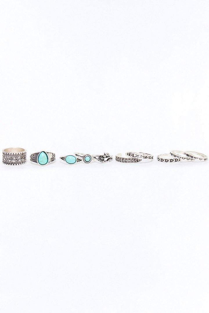 Jordina 10 Piece Multi Ring Set - Turquoise