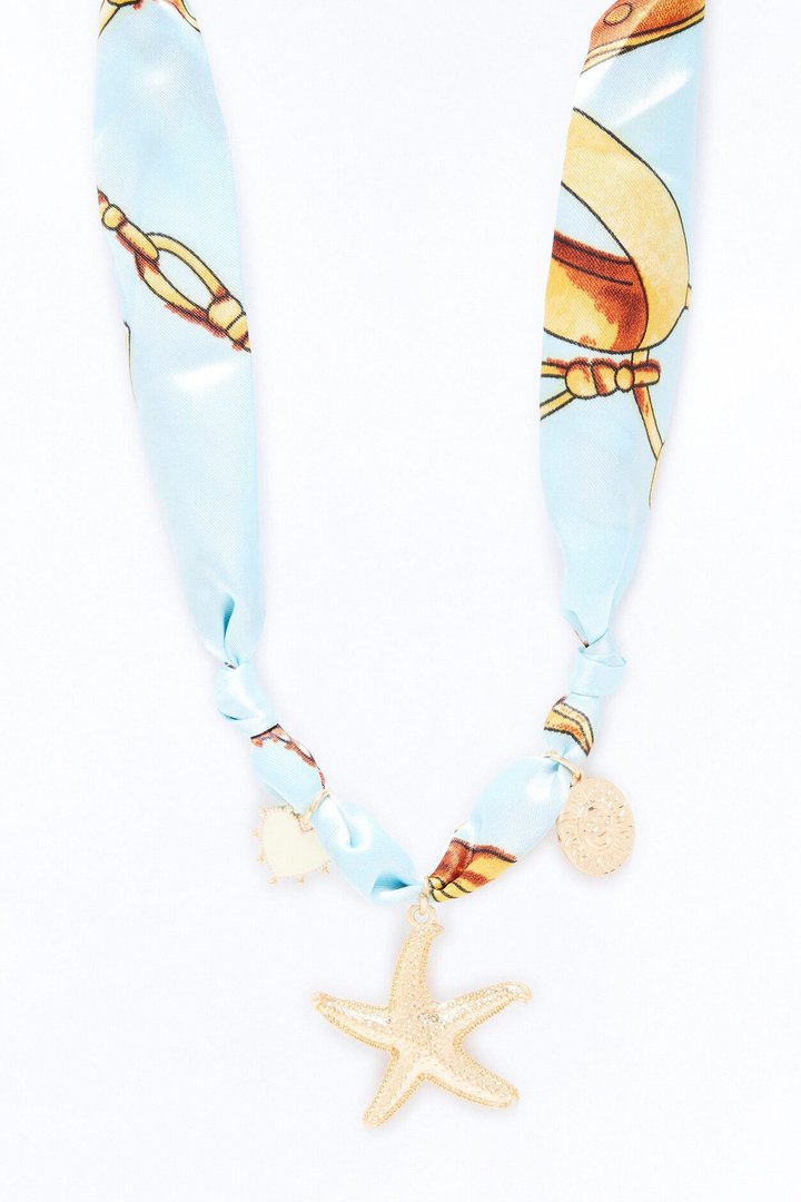 Shoreline Beauty Scarf Necklace - Gold/Blue
