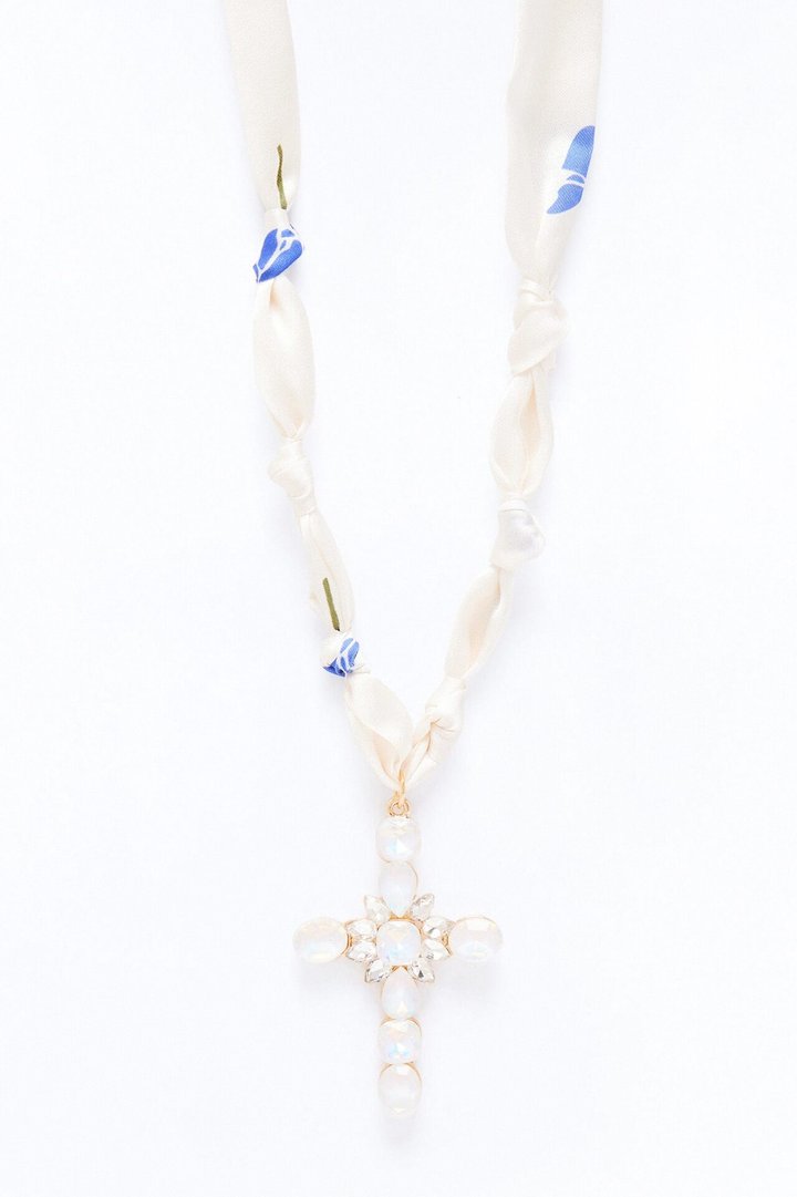 Rosemary Scarf Necklace - White/Gold