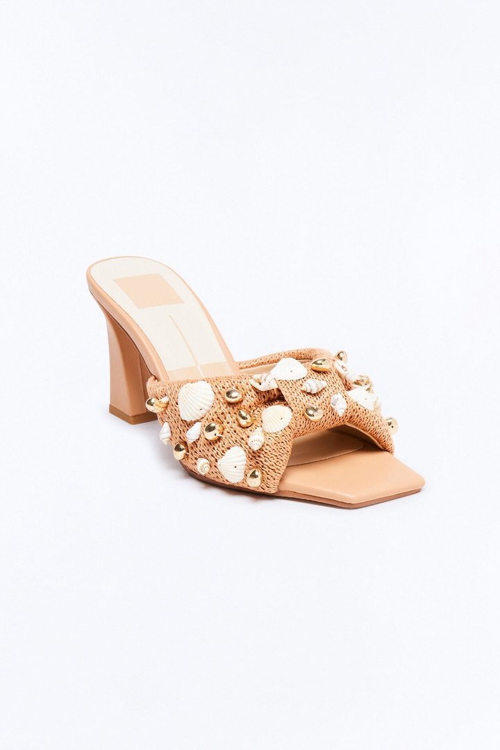 Dolce Vita Tylah Beaded Raffia Heels - Tan