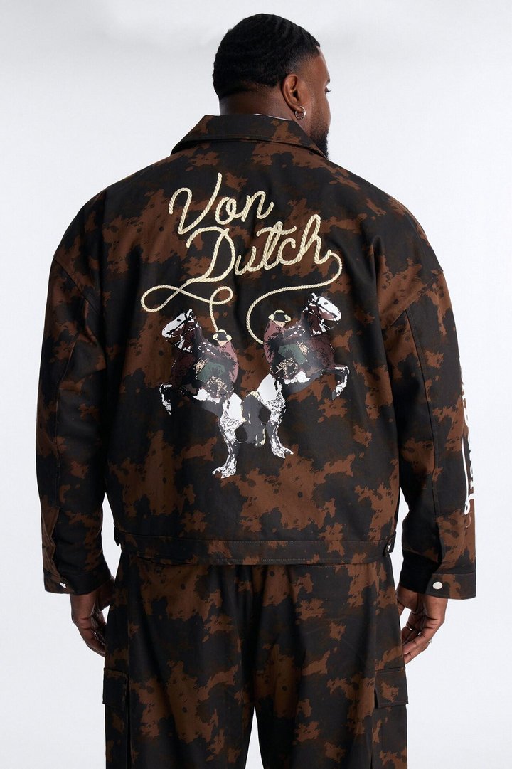 Von Dutch Rodeo Faux Pony Hair Work Jacket - Brown