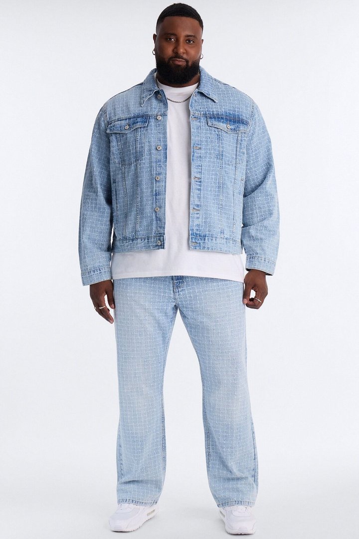 Straight Flare Windowpane Jean - Light Wash