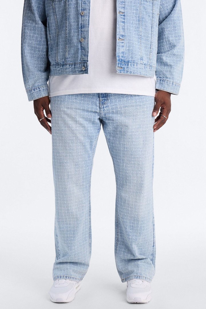 Straight Flare Windowpane Jean - Light Wash