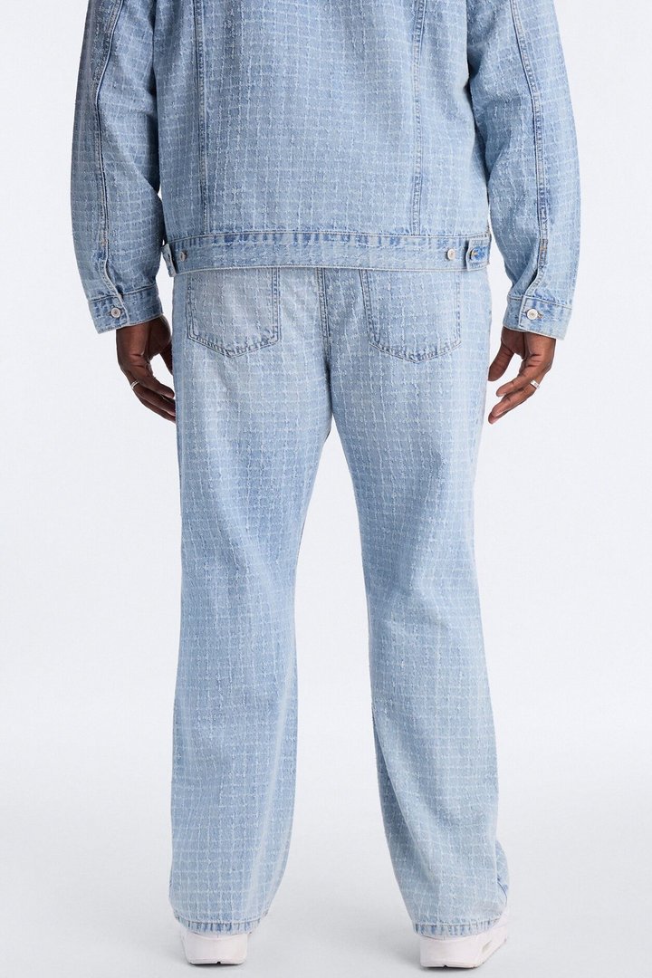 Straight Flare Windowpane Jean - Light Wash