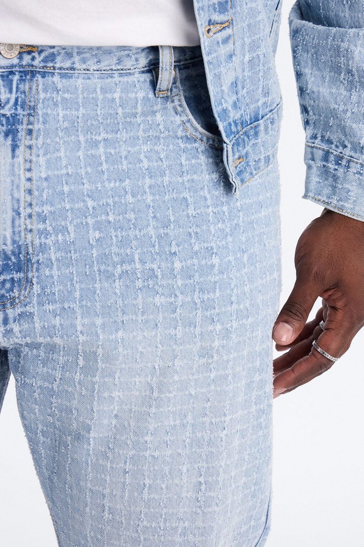 Straight Flare Windowpane Jean - Light Wash