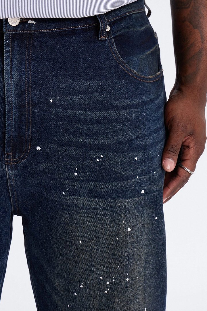 In The Paint Splat Baggy Jeans - Dark Wash