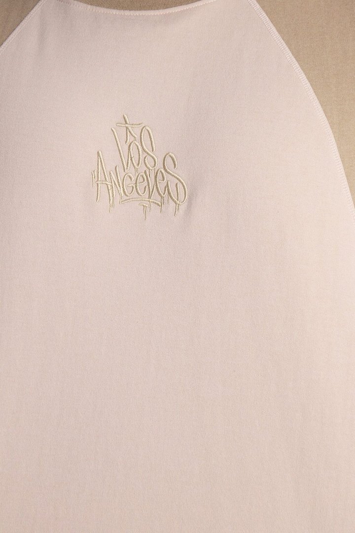 LA Embroidery Paneled Fleece Tee - Tan