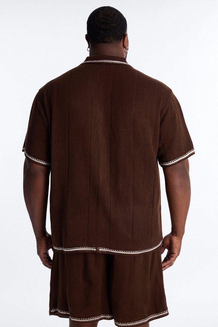 Lido Isle Crochet Button Up Shirt - Brown
