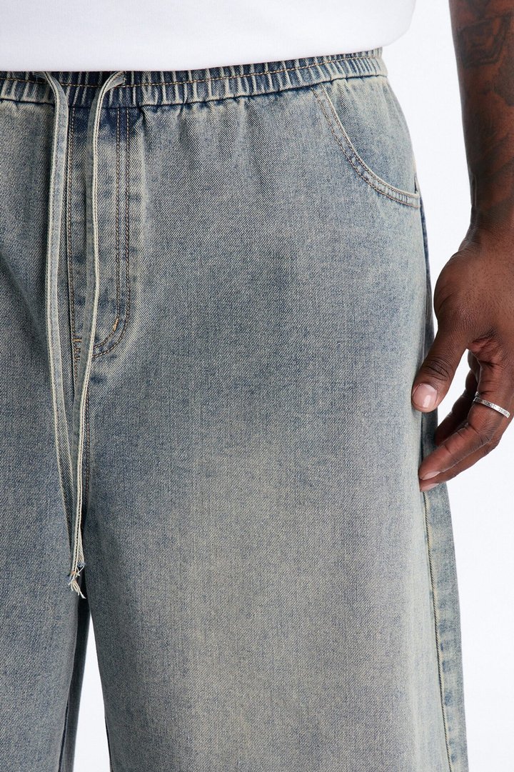Baggy E Waist Hangtime Denim Short - Vintage Wash