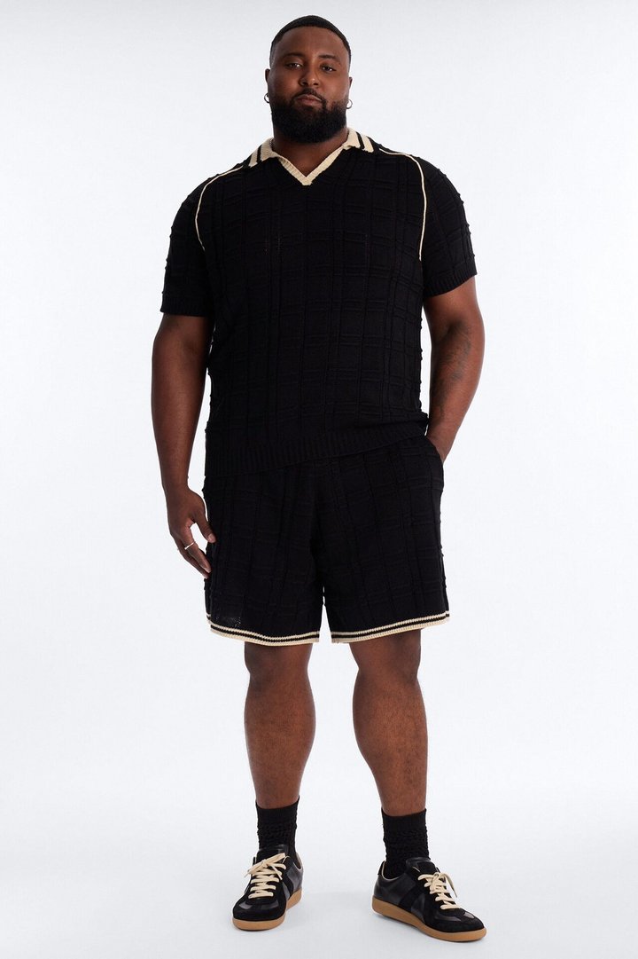 Relaxed Riviera Johnny Collar Knit Polo - Black