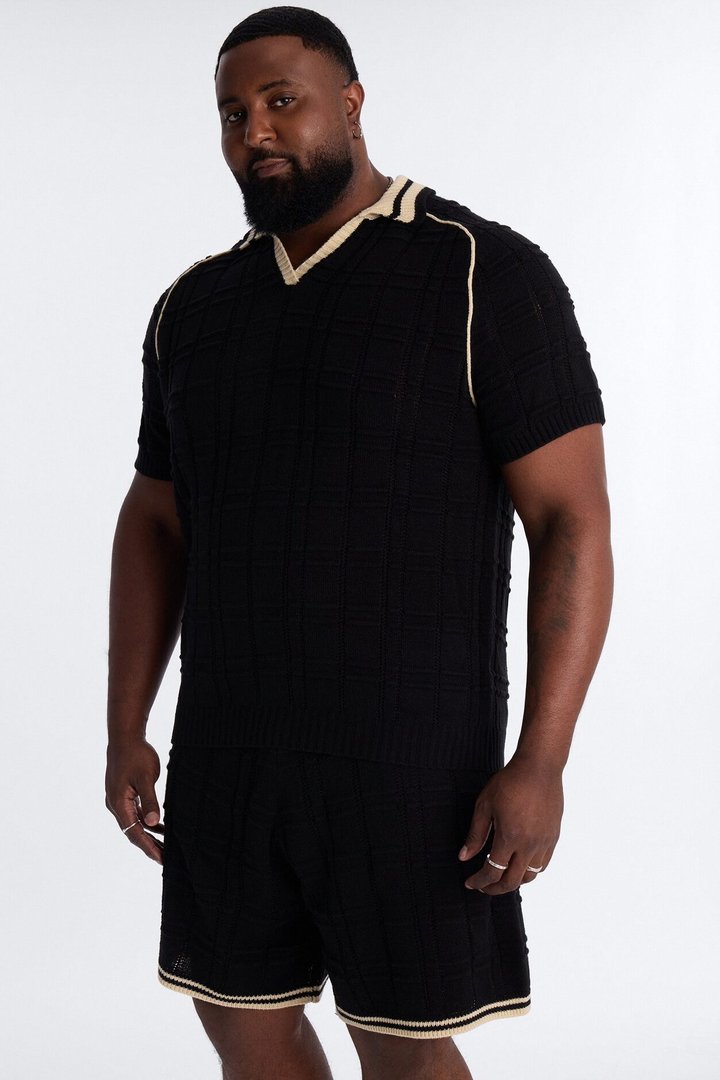 Relaxed Riviera Johnny Collar Knit Polo - Black