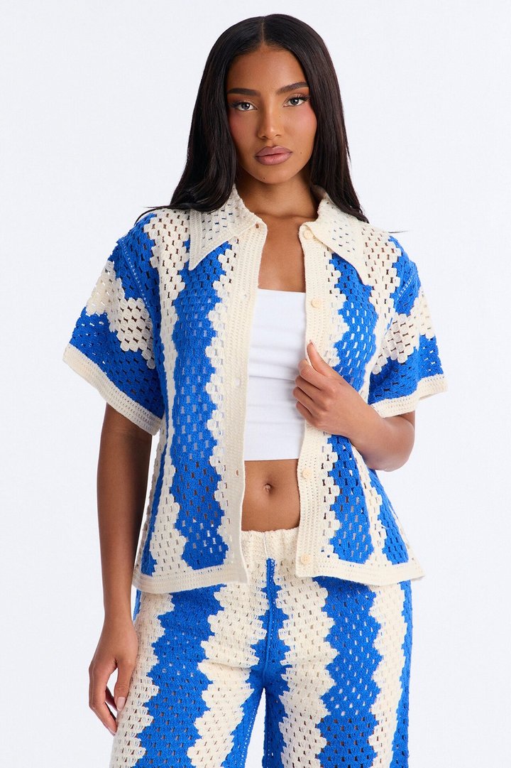 Shoreline Symphony Crochet Pant Set - Blue/combo