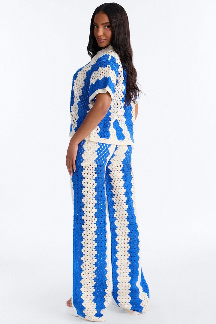 Shoreline Symphony Crochet Pant Set - Blue/combo