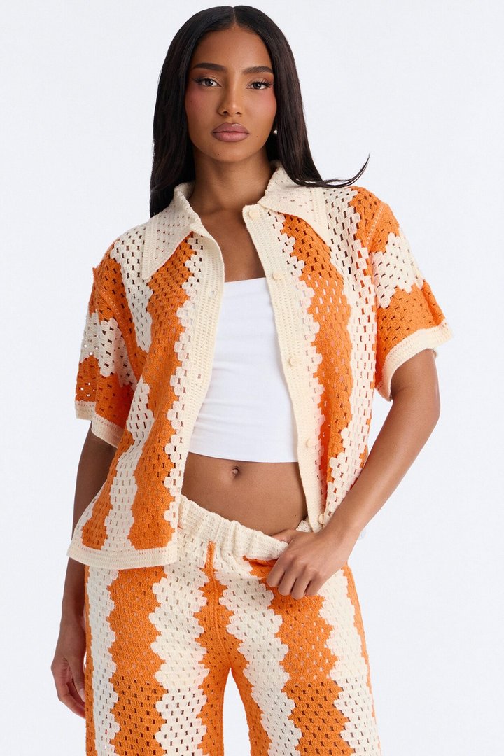 Shoreline Symphony Crochet Pant Set - Orange/combo
