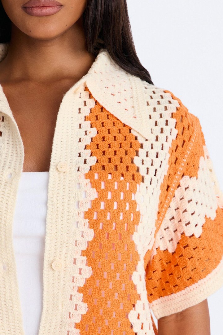 Shoreline Symphony Crochet Pant Set - Orange/combo