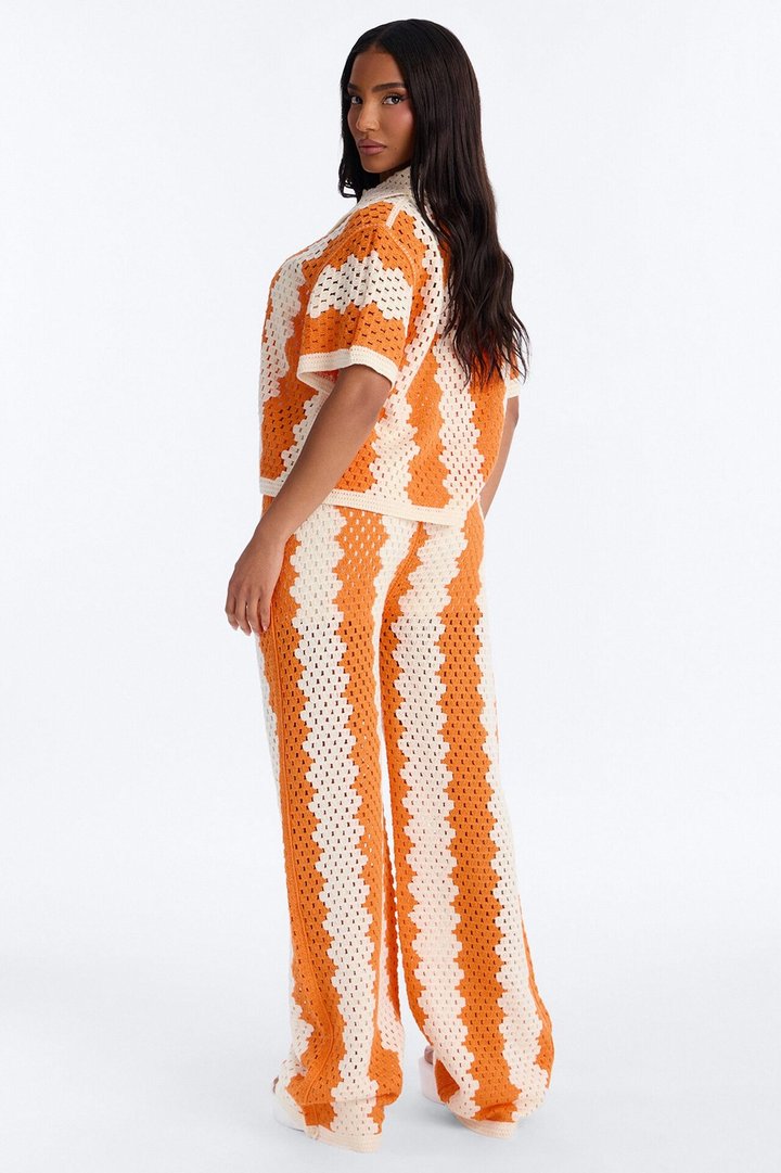 Shoreline Symphony Crochet Pant Set - Orange/combo