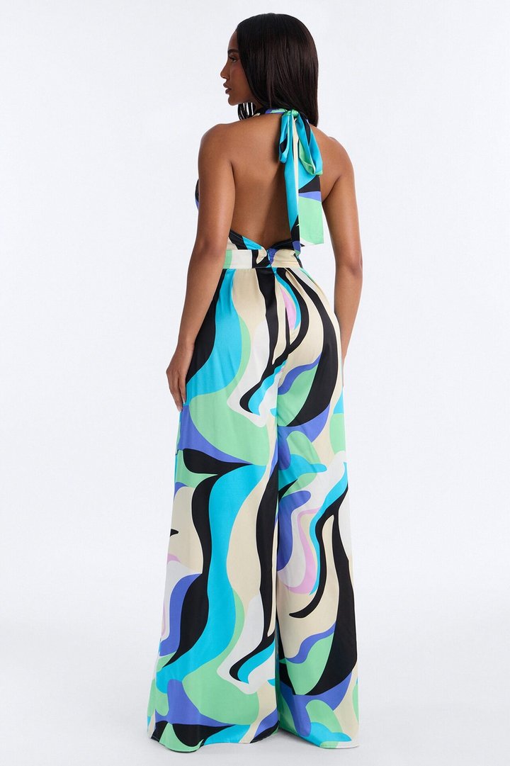 Jules Belted Wide Leg Jumpsuit - Blue