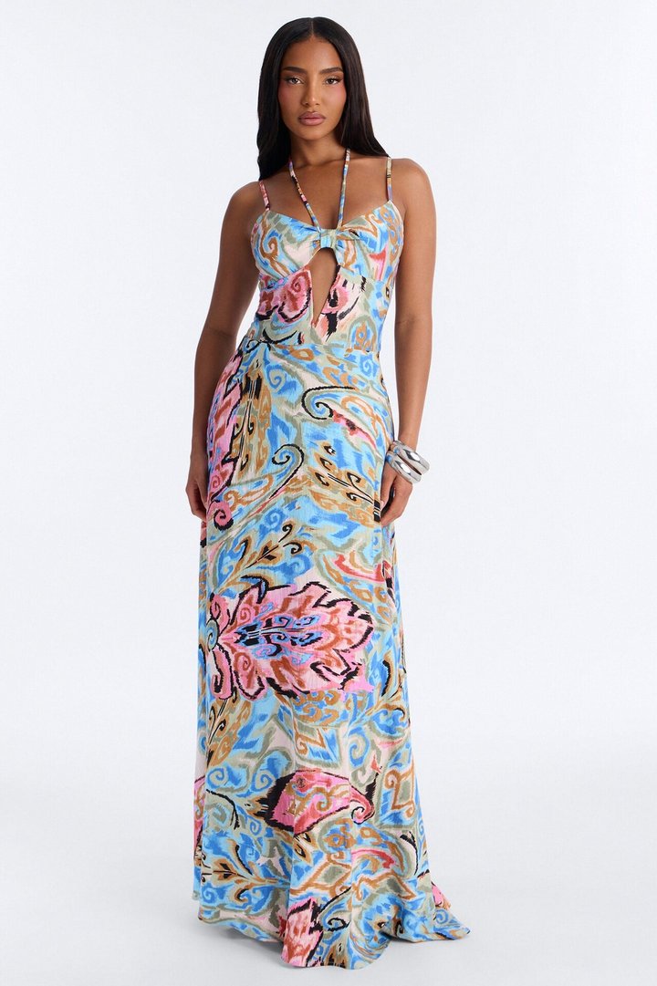 Angel Energy Linen Maxi Dress - Blue/combo