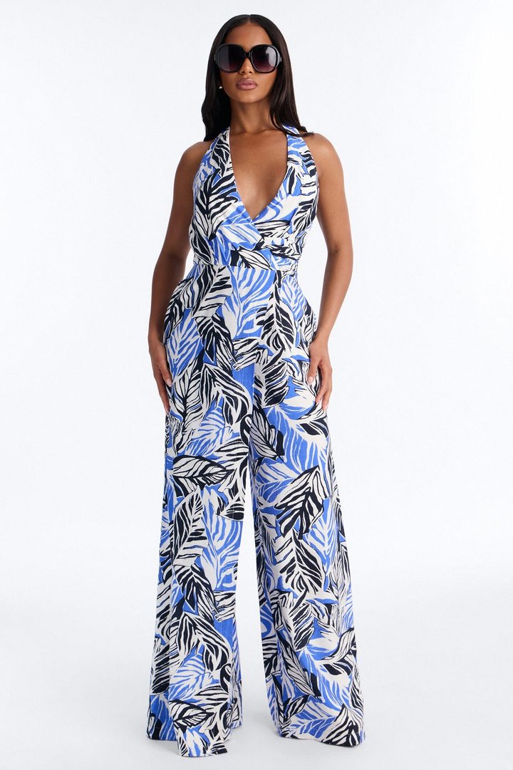 Tropic Haze Halter Jumpsuit - Blue/combo