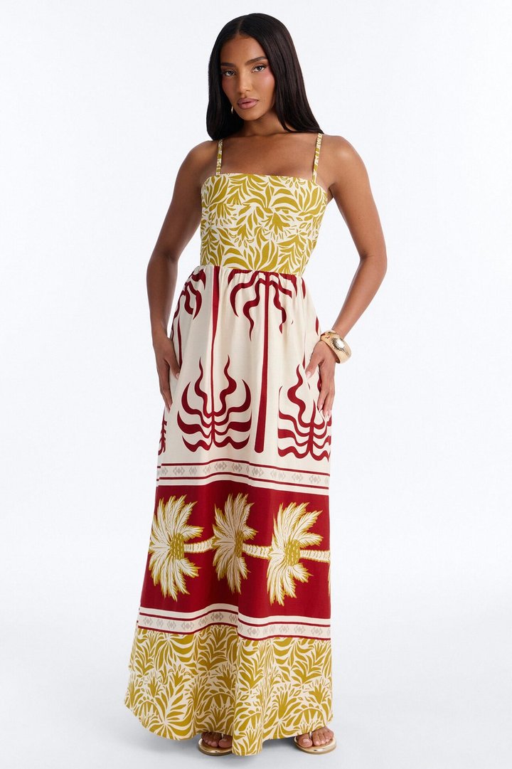 Marlie Printed Poplin Maxi Dress - Red/combo