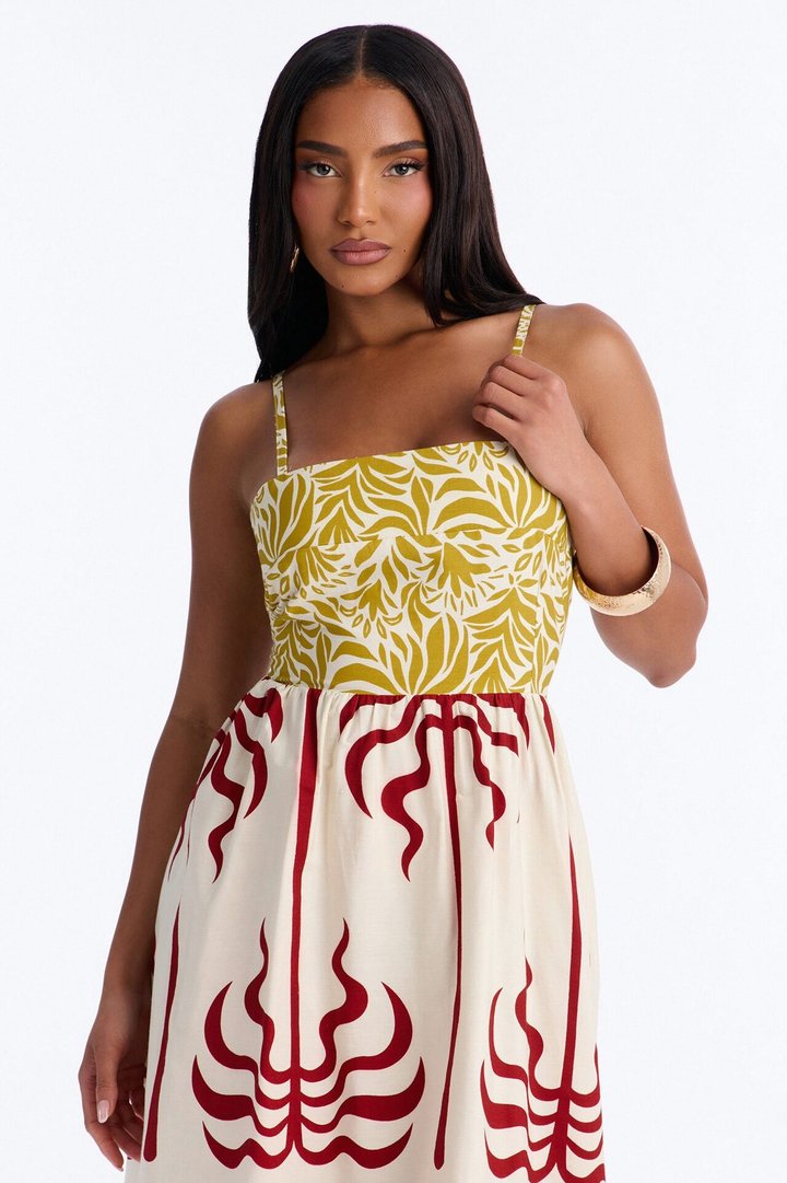 Marlie Printed Poplin Maxi Dress - Red/combo