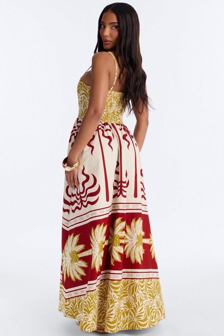 Marlie Printed Poplin Maxi Dress - Red/combo