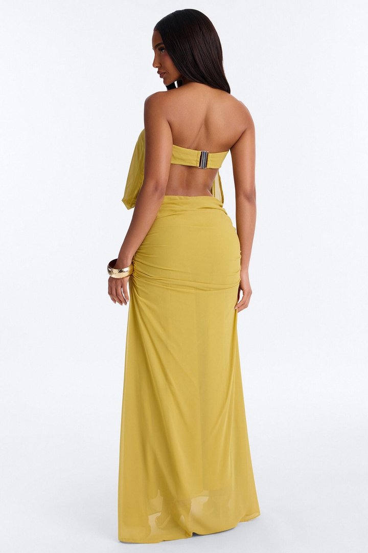 Too Chic Strapless Chiffon Maxi Dress - Chartreuse