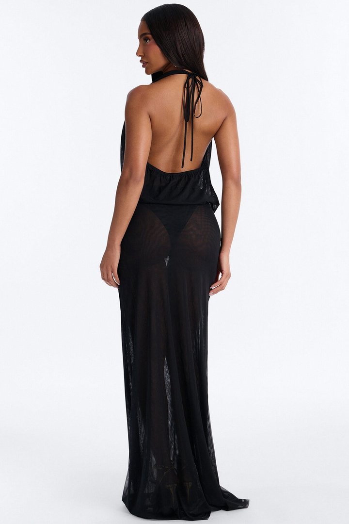Stella Backless Mesh Maxi Dress - Black