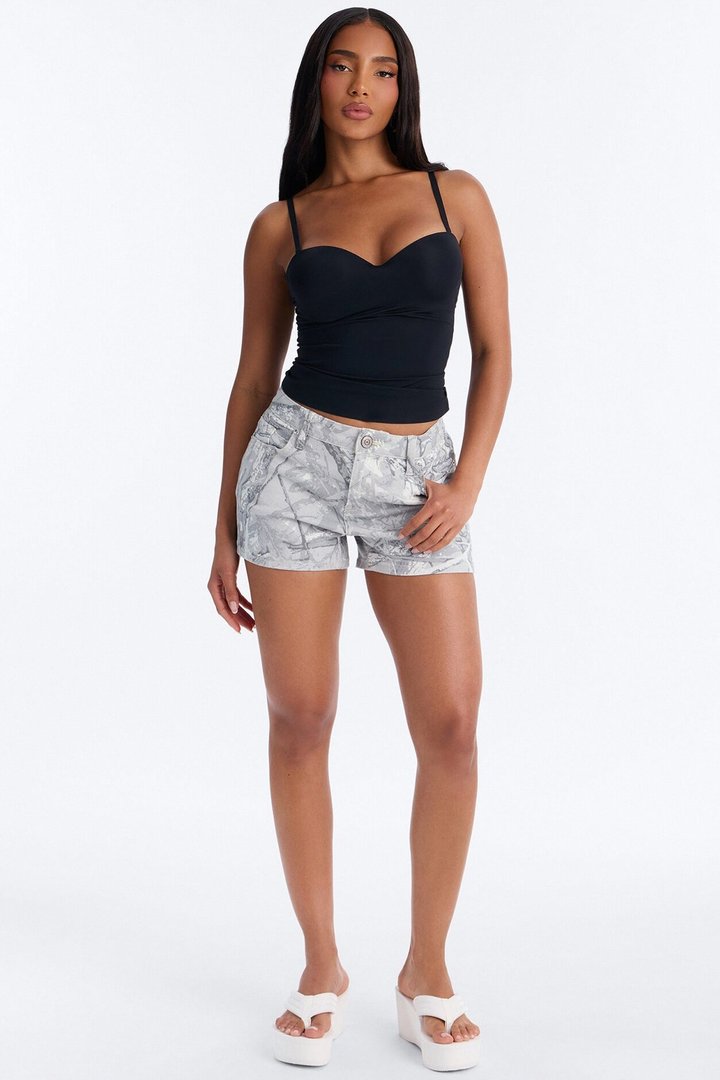 Can't See Me Stretch Camo Denim Shorts - Grey/combo