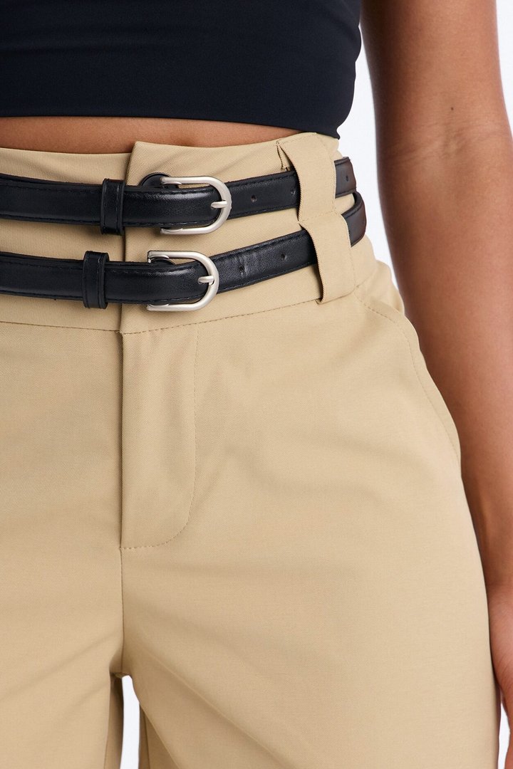 Rock Your World Double Belted Stacked Pant - Khaki