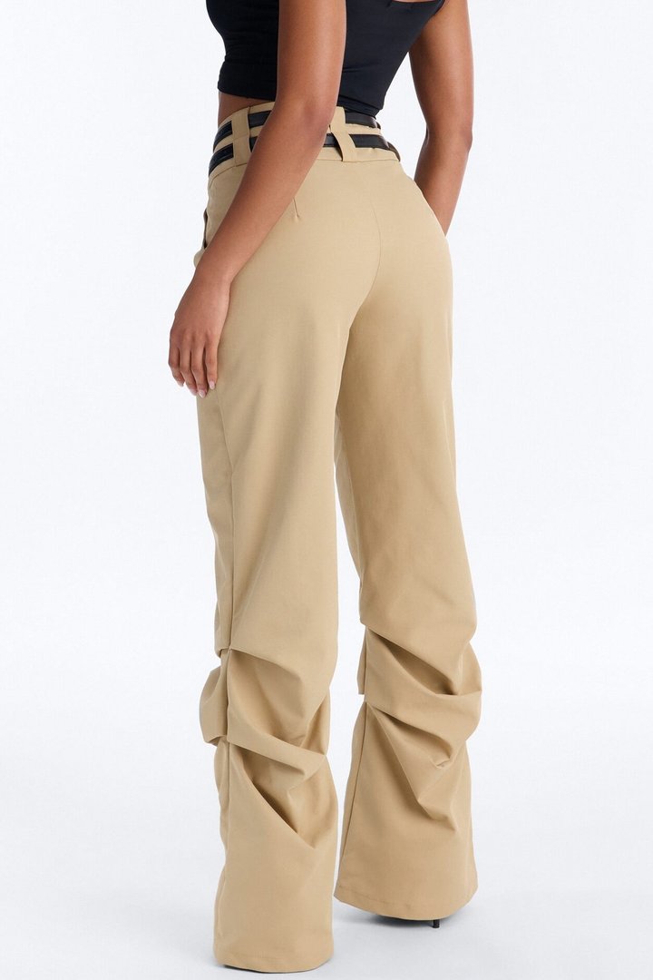 Rock Your World Double Belted Stacked Pant - Khaki