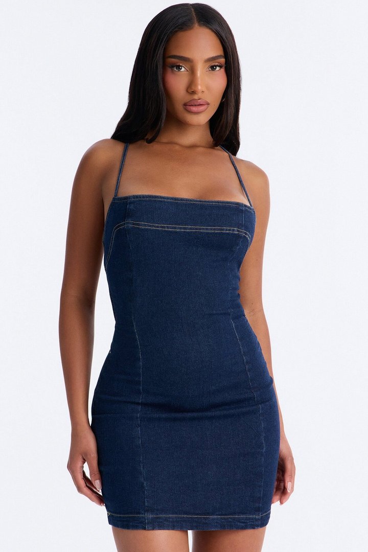 Tied To You Denim Mini Dress - Dark Wash