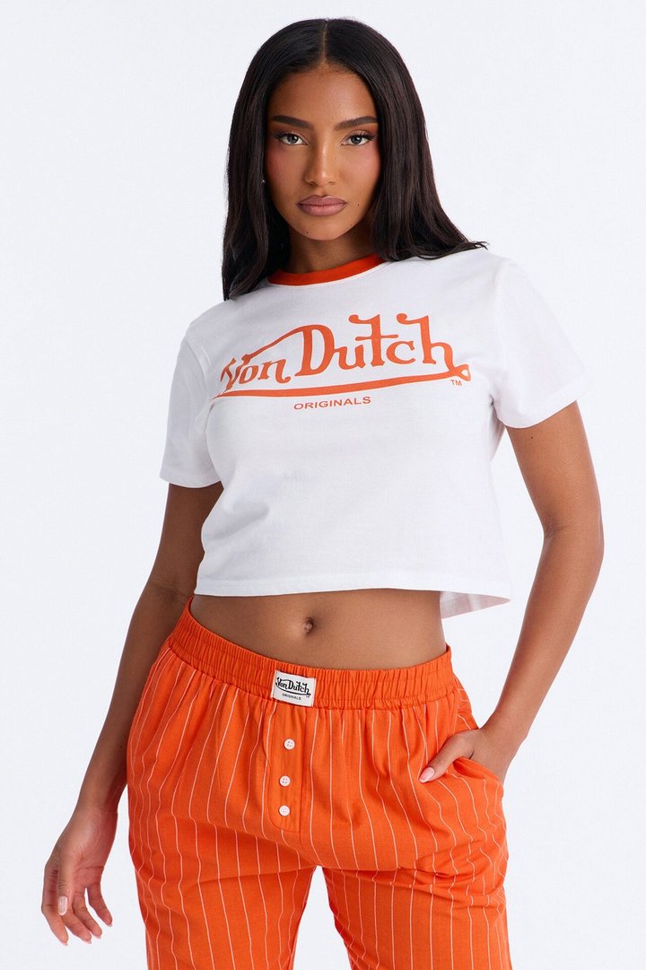 Von Dutch Short Sleeve PJ Boxer Pant Set - Orange/combo