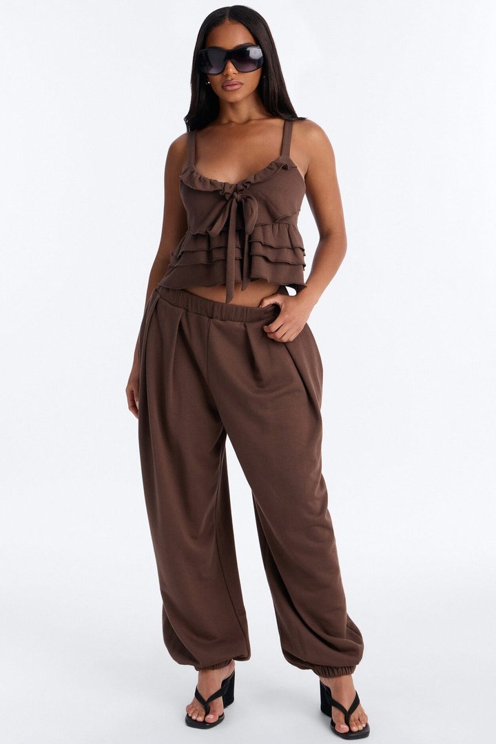Miranda Ruffle Jogger Pant Set - Brown