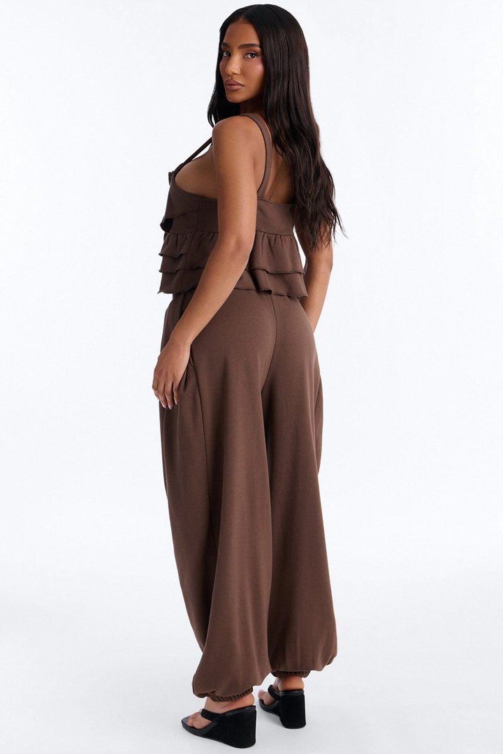 Miranda Ruffle Jogger Pant Set - Brown