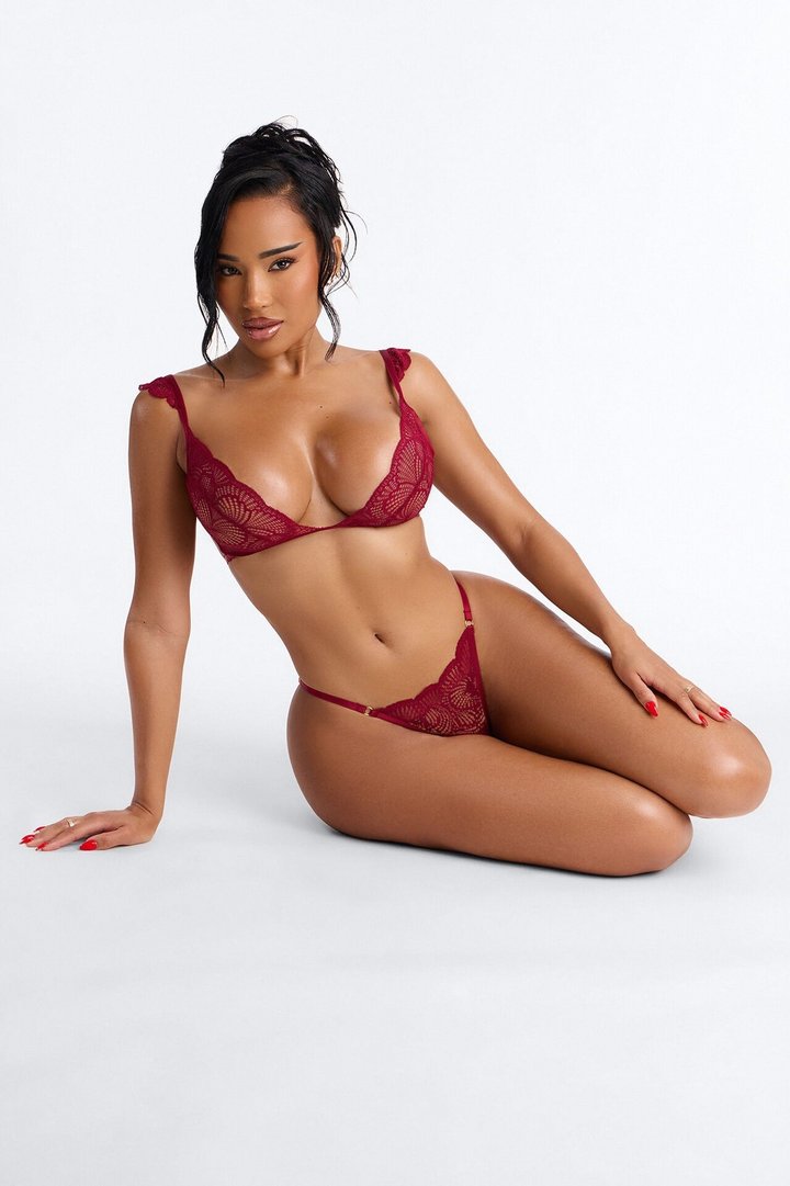 Just One Night Lace Ruffle Sleeves 2 Piece Set - Burgundy