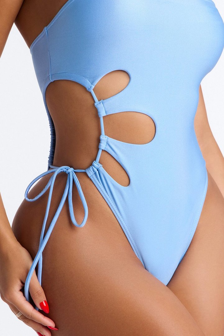 Coastal Bliss Strapless 1 Piece Cut Out Swimsuit - Blue