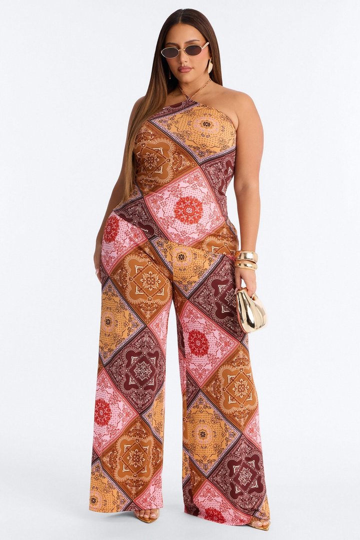 Heather Bandana Print Halter Pant Set - Pink/combo
