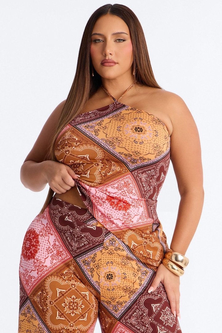 Heather Bandana Print Halter Pant Set - Pink/combo